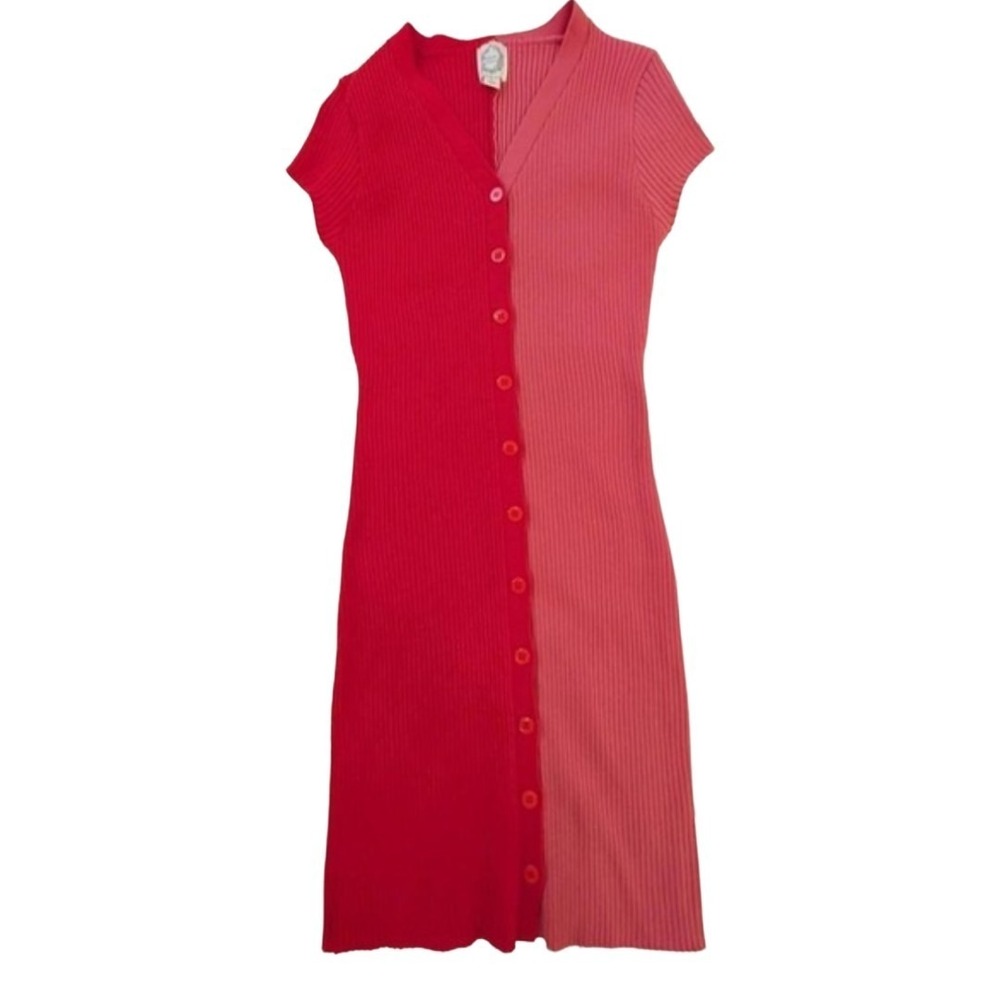 Blue Rain Womens Hot Pink Two Tone‎ Colorblock Button Front Sweater Dress Large